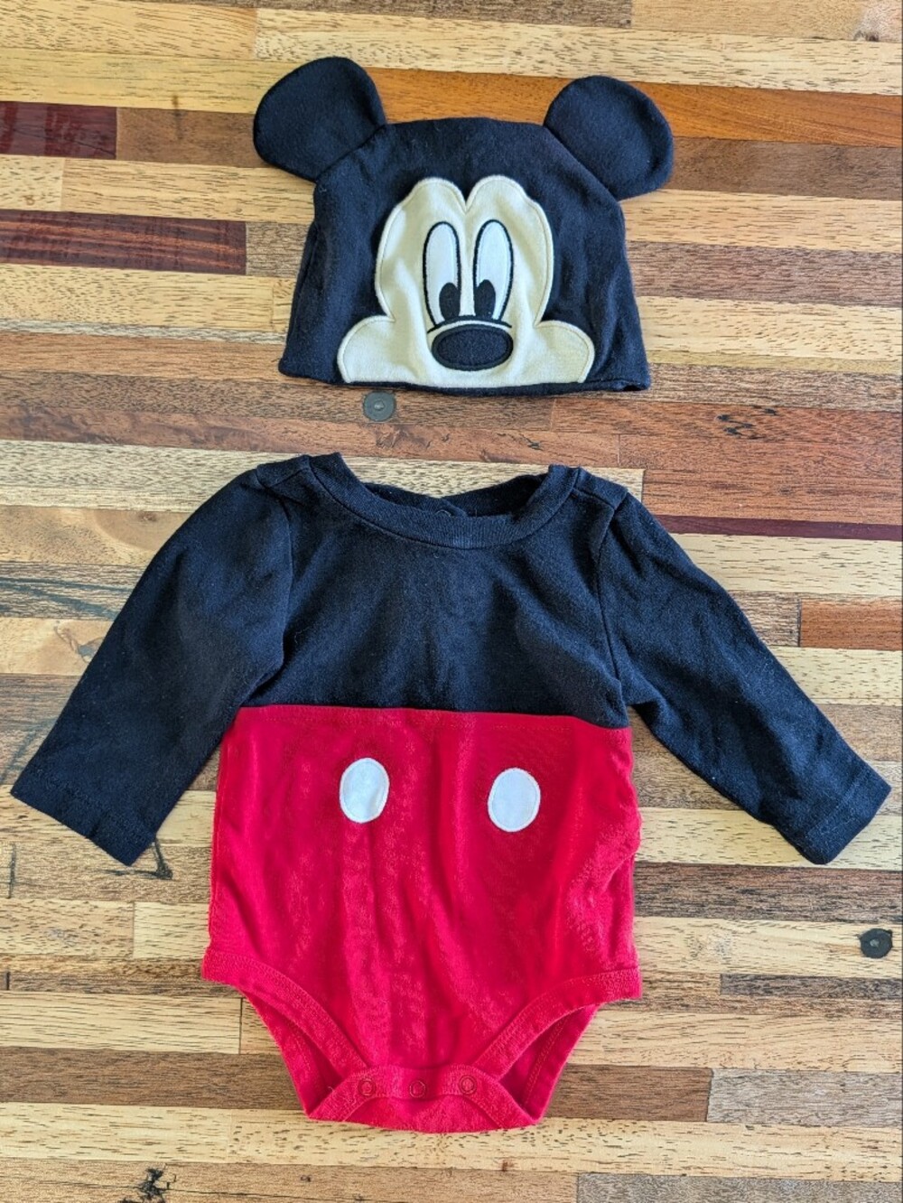 Disney Black & Red Mickey Mouse Baby Onesie with Character Hat